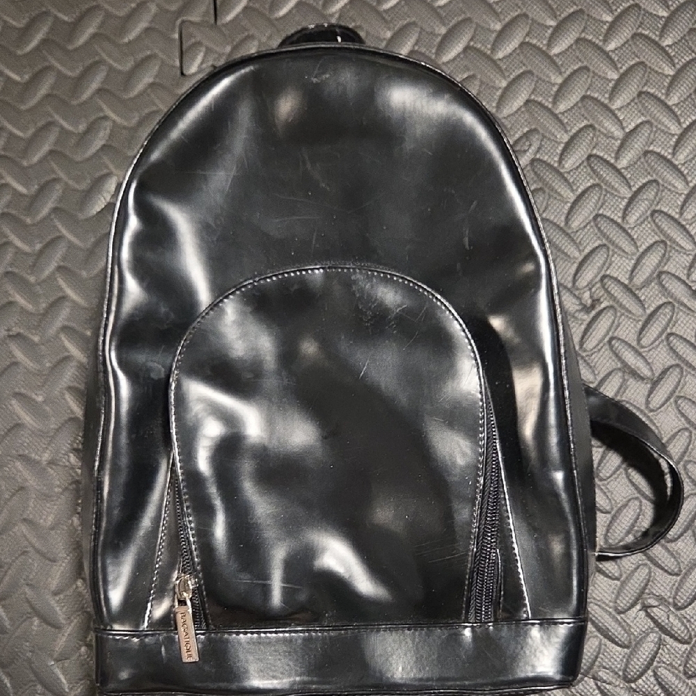 Bagatique Black Faux Leather Backpack